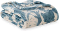 Berkshire Blanket-Classic Heavyweight Soft Printed VelvetLoft® Plush Blanket, Full/Queen Size Soft Fuzzy Warm Blanket for Couch Sofa Bed, Floral Blue, 90in x 90in