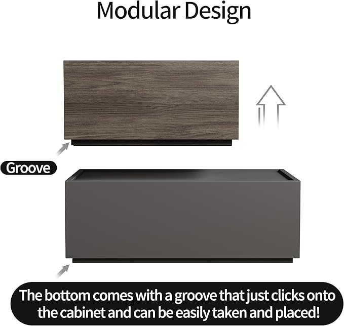 Modern Nightstand Modular Stackable Drawers Modular Storage Bedroom Furniture Set - Bedside Table, Storage Cabinet, Sofa End Table for Bedroom Living Room Hallway Entryway Grey Large