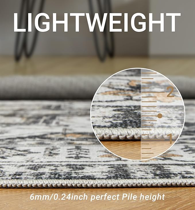zesthome Washable Rug 6x9 Area Rugs,Stain Resistant Rugs for Living Room,Bedroom,Non-Slip Backing Home Decor Rug, Vintage Medallion Pattern Rugs (Black,6'x9')