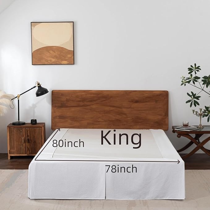 King Bed Skirt, Wrap Around Bed Skirt with Pleated Corner, 12 Inch Drop Pleated Waffle Weave Bedskirts, Anti-Slip, Microfiber, White, 12'' King