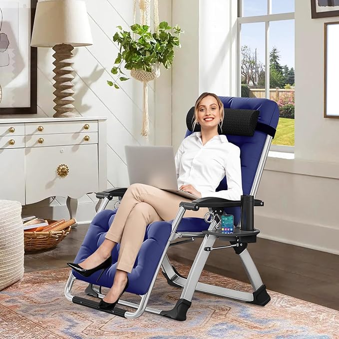 DoCred Comfy Chair, Folding Chair Recliner Chair for Bedroom and Living Room, Folding Reclining Patio Chairs Lounge Chair with Removable Cushion for Indoor Outdoor
