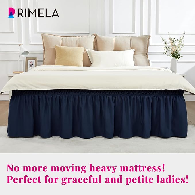 RIMELA Navy Blue Bed Skirt King Size 18 Inch Drop, Elastic Bed Skirting for Bed Base and Frame, Bedding Dust Ruffle Easy to Install, Lightweight Wrap Around Adjustable Bedskirt