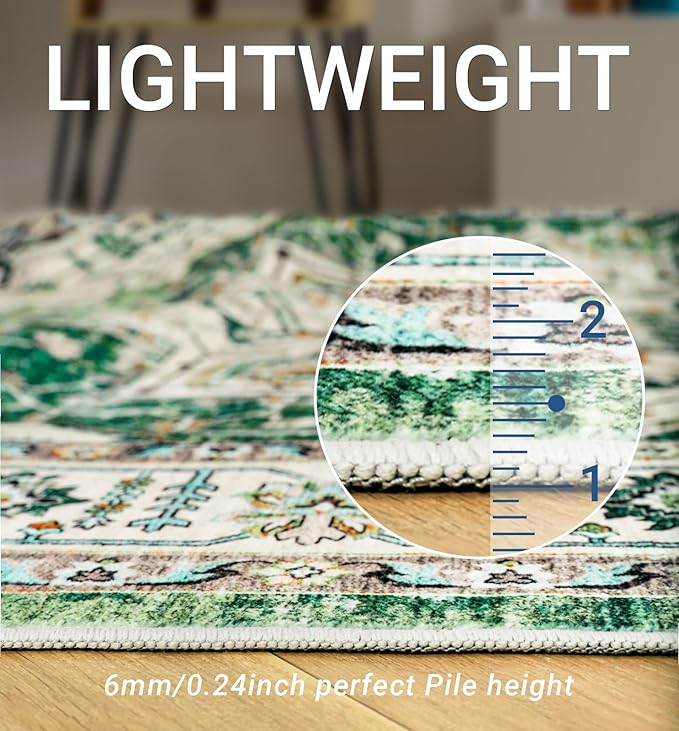 zesthome 8x10 Area Rugs,Stain Resistant Washable Rug,Ultra-Thin Rugs for Living Room,Bedroom,Non-Slip Backing Home Decor Large Area Rug (Green,8'x10')