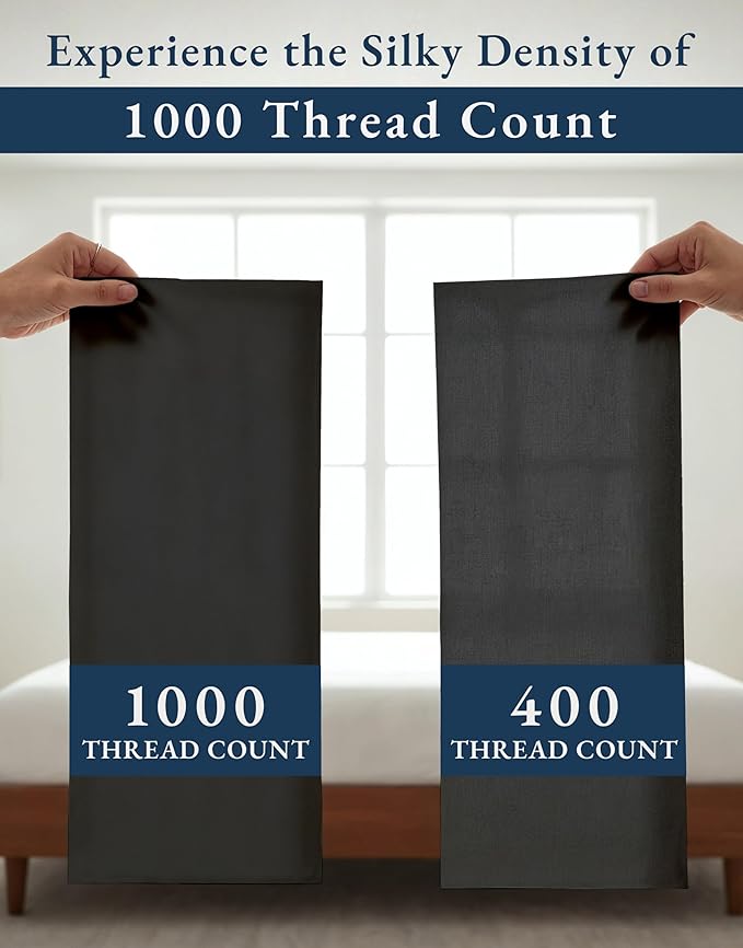 100% Egyptian Cotton Bed Sheets King Size – 1000 Thread Count Naturally Breathable Sheets, 15" Deep Pocket King Sheets, Silky Sateen Weave, Buttery Soft Durable Hotel-Quality Luxury Bedding - Black