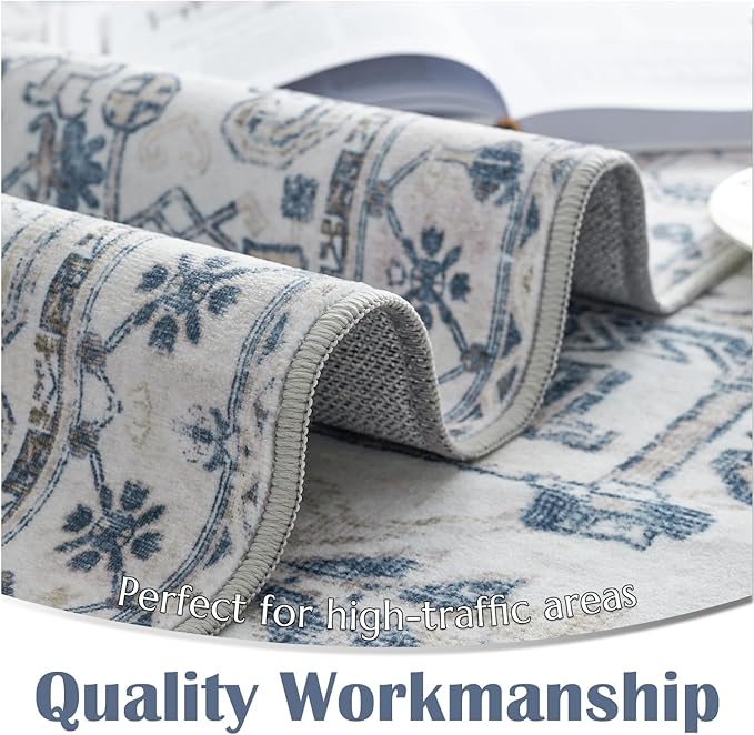 jinchan Lima Kitchen Runner Rug 3x10-2pcs, Bohemian Hallway Washable Rug Floral Non Slip with Rubber Backing Vintage Carpet Runner for Bedroom Bathroom Laundry Room Living Room Decor Blue