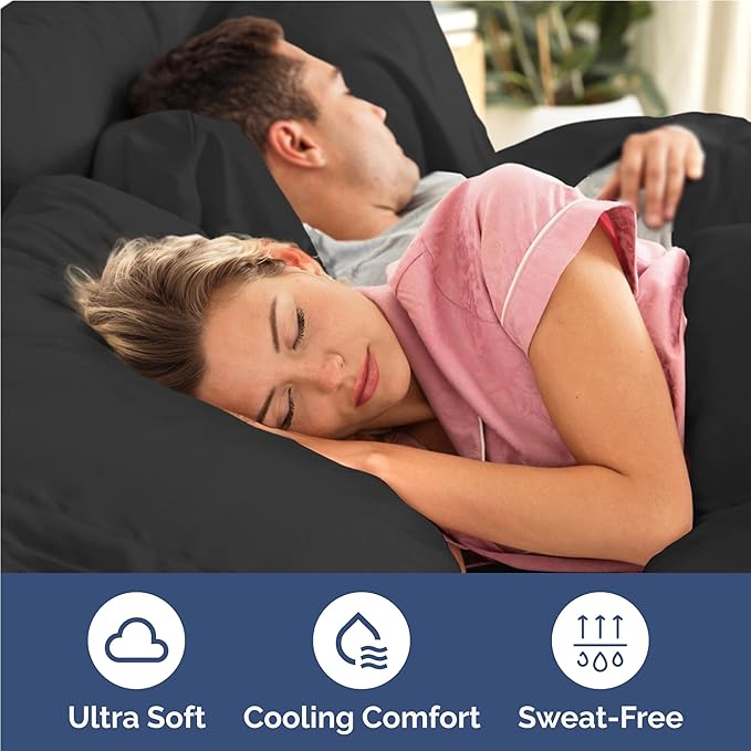 Twin XL 4 Piece Sheet Set - Cooling, Comfy & Breathable - Hotel Luxury Bedding, Includes Fitted Sheet for Women, Men, Kids and Teens - 1 Flat, 1 Fitted Sheet, 2 Pillowcases with Deep Pockets - Black