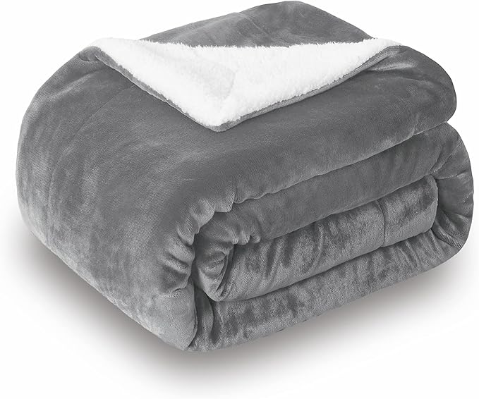 SOCHOW Sherpa Fleece Throw Blanket, Double-Sided Super Soft Luxurious Plush Blanket Queen Size 90 inchx90 inch, Grey