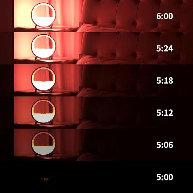Dekala Arches Gradual Sunrise Alarm Clock with Wireless Charging, Sunset White Noise Sound Machine Loud Sunsire Alarm Clock for Heavy Sleepers Smart Ambient Lamp Sunrise App/Touch Control