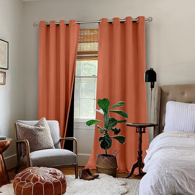 BGment Thermal Insulated 100% Blackout Curtains 90 Inch Length 2 Panels, Total Light Blocking Curtains for Bedroom, Grommet Window Drapes with Thick Black Liner, 52 Inch Wide Each Panel, Terracotta