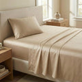 Beckham Hotel Collection Twin XL Sheet Set 100% Cotton, 500TC Luxury Sateen Bedding, 16” Deep Pocket, Moisture-Wicking, 3-Piece, Sand