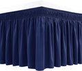 Biscaynebay Wrap Around Bed Skirts for King & Cal King Beds 16" Drop, Navy Adjustable Elastic Dust Ruffles Easy Fit Wrinkle & Fade Resistant Silky Luxurious Fabric Solid Machine Washable