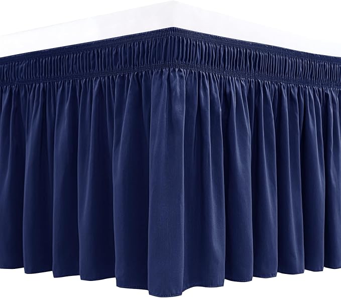 Biscaynebay Wrap Around Bed Skirts for Queen Size Beds 18" Drop, Navy Adjustable Elastic Dust Ruffles Easy Fit Wrinkle Resistant Silky Luxurious Fabric Machine Washable