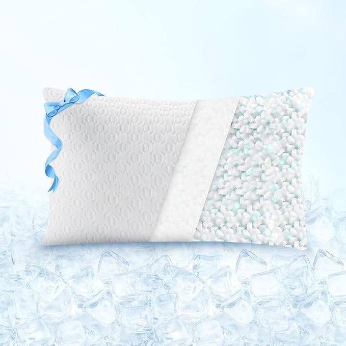 Sophia & William Cooling Bed Pillow for Sleeping (Standard Size) Adjustable Shredded Memory Foam Pillow for Side, Back and Stomach Sleepeers
