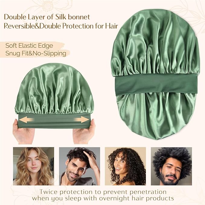 YANIBEST Silk Bonnet for Men Women Hair Bonnet for Sleeping Double Layer Satin Bonnet for Natural Curly Hair Unisex Sleep Cap