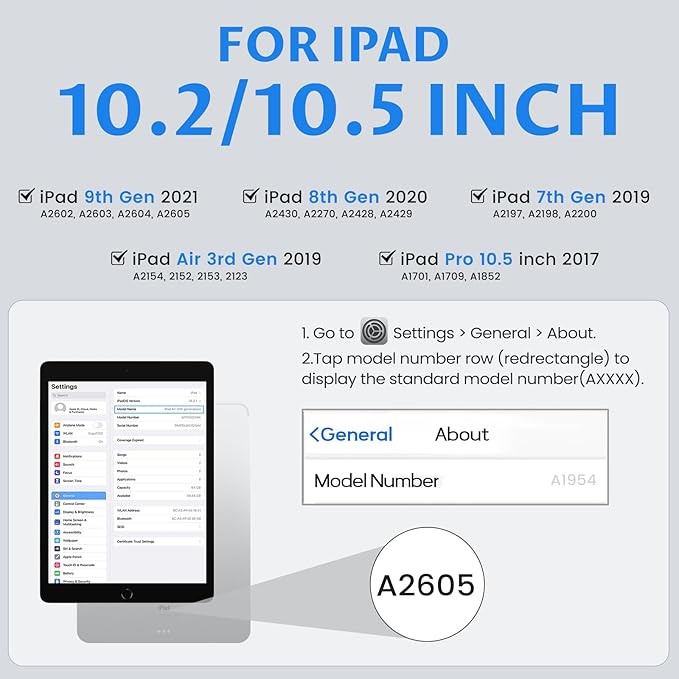 OYEEICE Keyboard Case for iPad 9th Generation- Detachable Wireless Backlit Keyboard, Upgraded Magnetic Cover with Pencil Holder for iPad 9th/8th/7th Gen 10.2 inch, iPad Pro 10.5" & iPad Air 3rd- Black