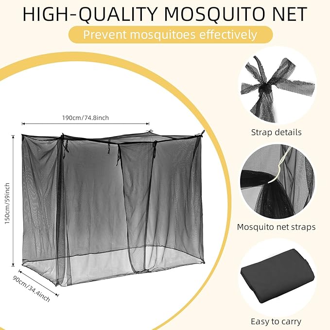 4 Corners Mosquito Net for Mosquiteros para Camas Bed Canopies Netting Bed Drapes Rectangular Mosquito Mesh for Camping Home Outdoor Travel(Black,L75 X W35.5 X H59 Inch,1 Opening)