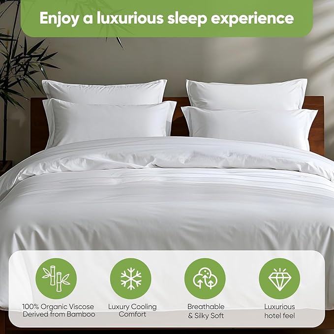TWK Luxury Sheet Set, Genuine 100% Organic Viscose Derived from Bamboo, Cooling & Breathable, Silky Soft, Bedding Sheets & Pillowcases(White, Queen)