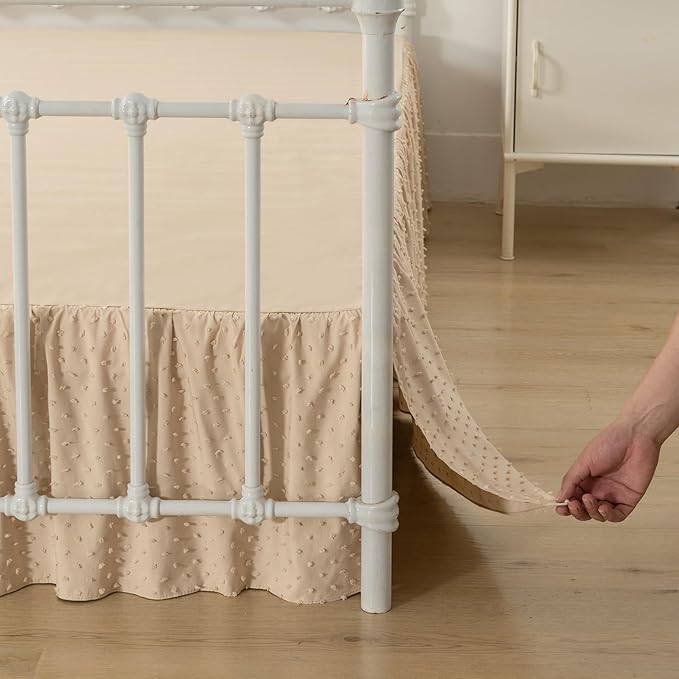 Tufted Dot Bed Skirt QueenSize Ruffled Bed Skirt with Split Corners, 14 Inch Drop Dust Ruffle Bed Skirts with Platform, Camel