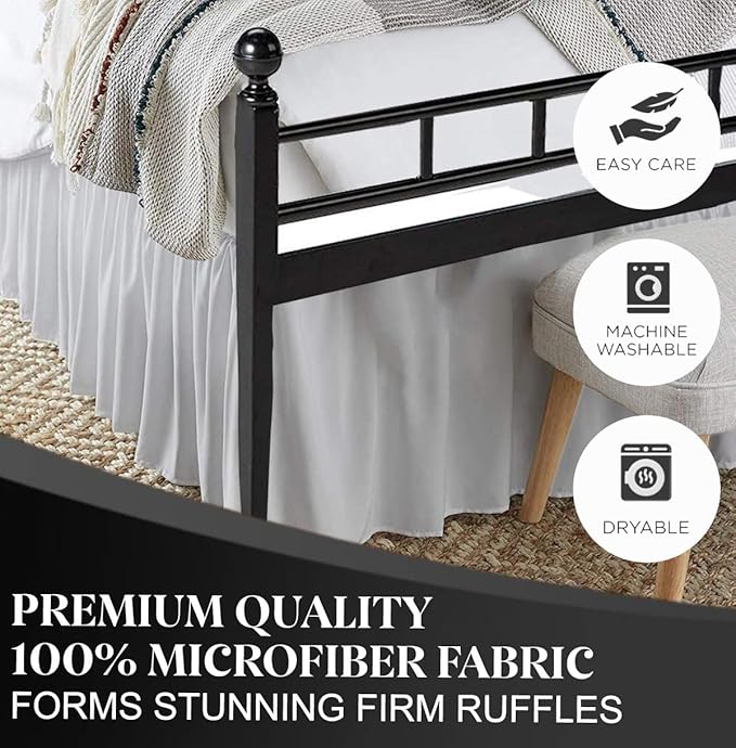 Ruffled Bed Skirt with Split Corners, Light Grey, Twin 12 Inch Drop Bedskirt, Hotel Quality Brushed Microfiber Wrinkle Free Dust Ruffle Bed Skirt Twin Size
