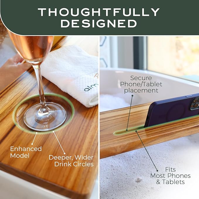 Superior Teak Bath Tub Tray Wood for Small Tubs - Adjustable Bathtub Table Tray - Sustainable Minimalist Bathtub Shelf Across Tub - Anti-Slip Bathroom Accessories Holders for Tub 29" in.