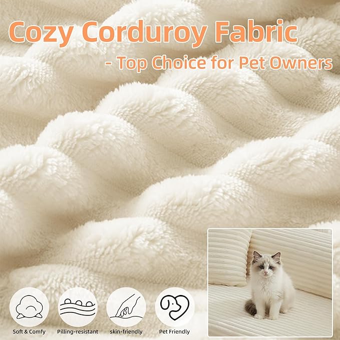 78 Inch Convertible Futon Sofa Bed,Folding Boneless Couch with Sleeper Sofa,Fold Out Floor Sofa Couch with Deep Seat,Cloud Corduroy Foldable Mattress Couches for Living Room(Off White)