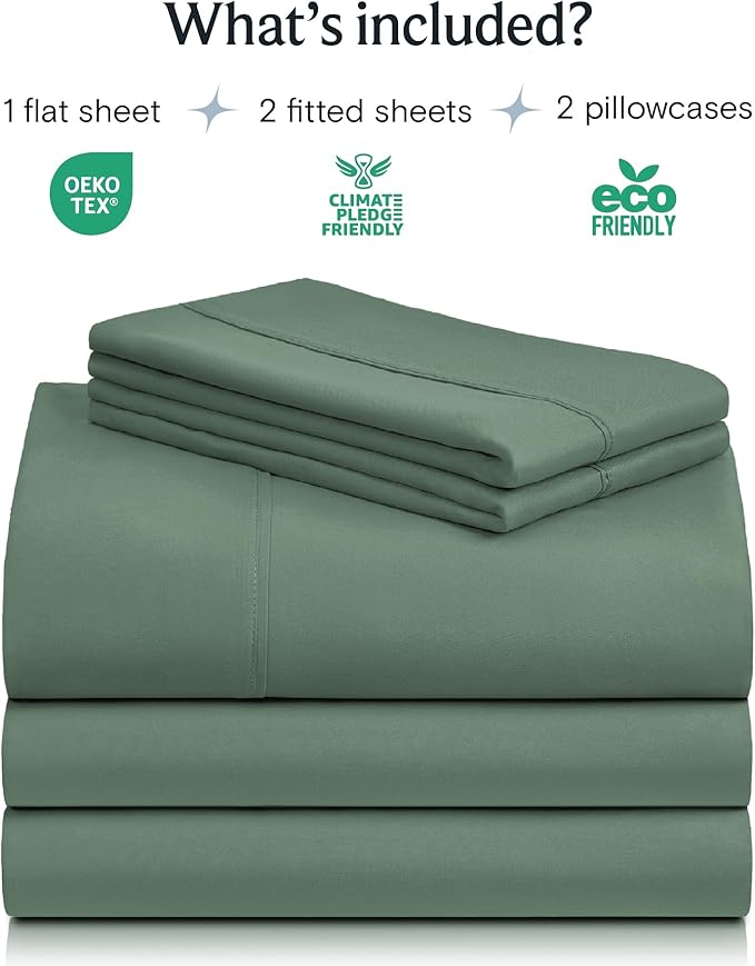 LuxClub 5 PC Split King Sheet Set, Deep Pockets Wrinkle Free Cooling Bed Sheets Hotel Bedding for Women, Men, Includes 2 Fitted Sheet, 1 Flat Sheet and 2 PillowcasesSoft Tree Moss Green