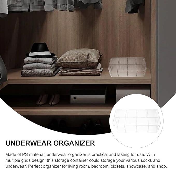 Underwear Organizer Box with 8 Compartments, Socks and Panties Drawer Organizer, Plastic Clothing Storage for Bedroom and Closet Organization