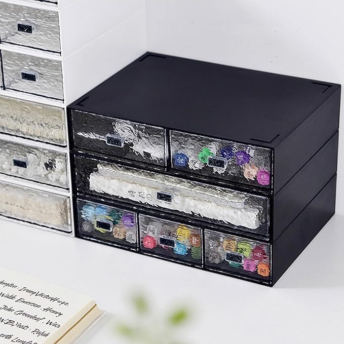 Desktop drawers, stackable plastic drawers, stationery and office supplies (Black, 2 Compartment)