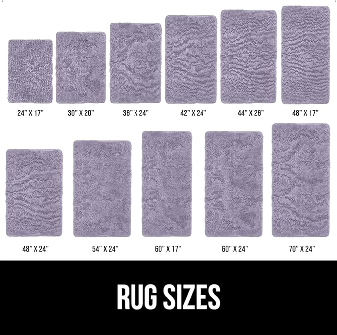 GORILLA GRIP Bath Rug Mat 60x24 Thick Soft Absorbent Chenille, Quick Dry Microfiber Mats, Rubber Backing Washable Shower Floor Rugs, Bathmat Runner Bathroom Home Decor Accessories Light Purple