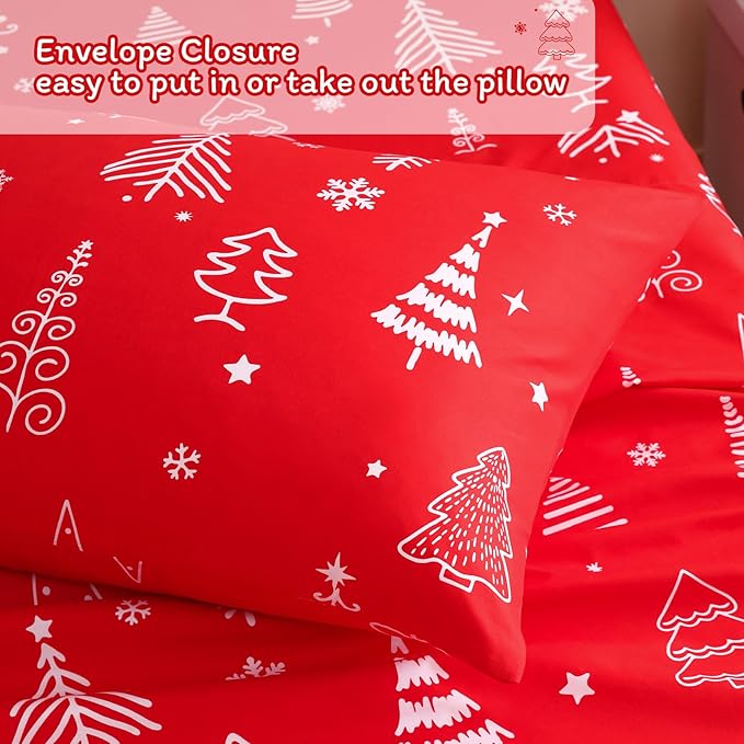 JSD Red Christmas Tree Kids Sheet Set Twin Size, 3 Piece Soft Printed Microfiber Sheets Deep Pocket