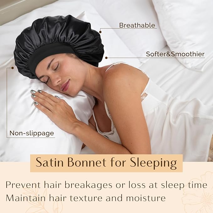 YANIBEST Silk Bonnet for Men Women Hair Bonnet for Sleeping Double Layer Satin Bonnet for Natural Curly Hair Unisex Sleep Cap