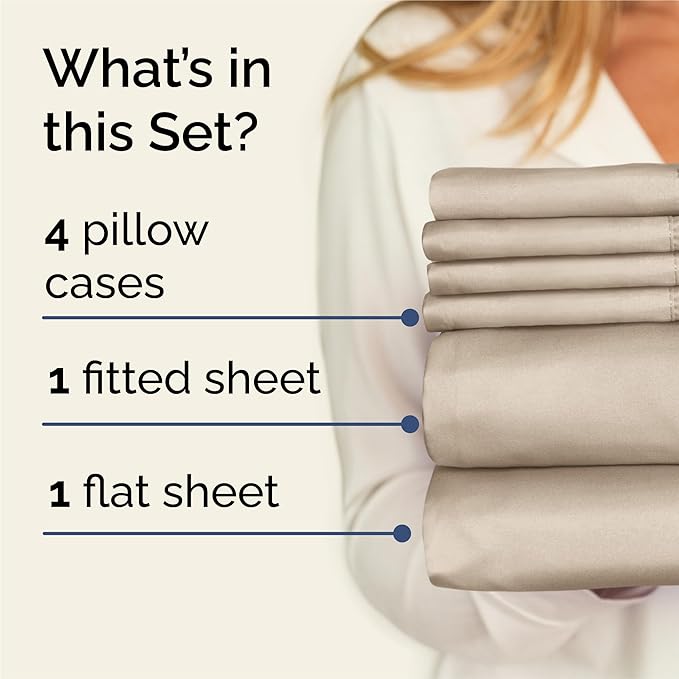 King 6 Piece Sheet Set - Cooling, Comfy & Breathable - Hotel Luxury Bedding, Includes Fitted Sheet for Women, Men, Kids and Teens - 1 Flat, 1 Fitted Sheet, 4 Pillowcases with Deep Pockets - Cream