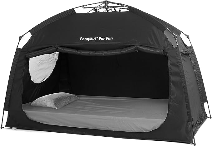 Indoor Instant Privacy Bed Tent for Sleeping,Quick Set-up Bed Canopies,Portable Bed Drapes with Large Space and 3 Doors (Black, Twin)