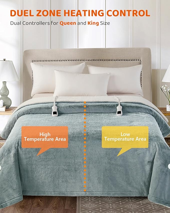 Heated Blanket Electric Blanket Queen Size, Faux Fur Heat Blanket, Super Soft Cozy Heating Blanket with 9 Heating Levels & 1-9 Hours Auto Off, Fast Heat & Overheat Protection, 84" x 90", Gray