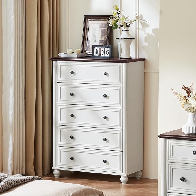 Farmhouse Dressers & Night Stand Set of 4, Wood 54" Wide 7 Drawer Dresser & 45" Tall Chest of Drawers, 18" Roman Column Nightstand Set of 2, Bedroom Furniture Dresser Sets for Home Living Room Hallway