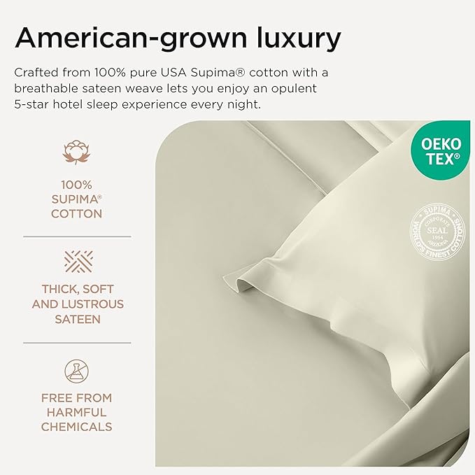 Threadmill Luxury Supima Cotton Sheets, Luxury 1200 Thread Count Soft 100% Cotton Sheets for Full Size Bed, 4 Pc Ivory Bed Sheets Full Set, 5-Star Hotel Quality Deep Pocket Bed Sheets Set