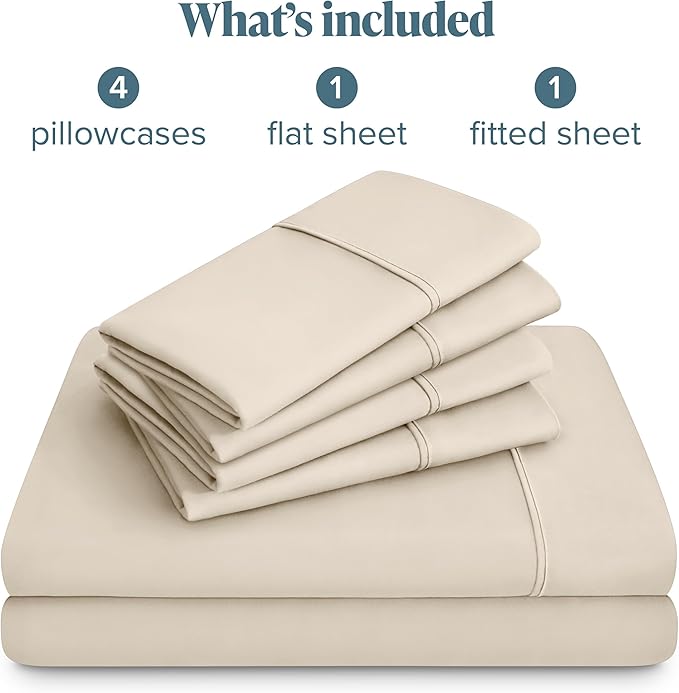 Bare Home Hotel Luxury Full Sheet Set, Extra Soft - 6 Piece Set - Deep Pockets - Easy Fit - Cooling & Breathable - Wrinkle, Fade, Stain Resistant - Includes 4 Pillowcases (Full, Sand)