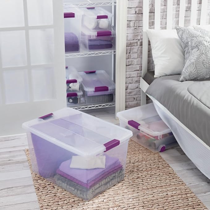 Sterilite 6-Pack Plastic Storage Bin w/ Latch Lid, ClearView Stackable Containers, 66 Qt