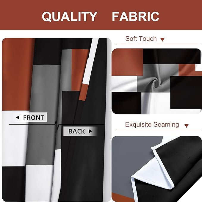 Burnt Orange 100% Blackout Curtains for Bedroom 108 inch Extra Long 2 Panels Set Black Grey Modern Abstract Geometric Black Out Curtains Room Darkening Window Drapes for Living Room, 52Wx108L