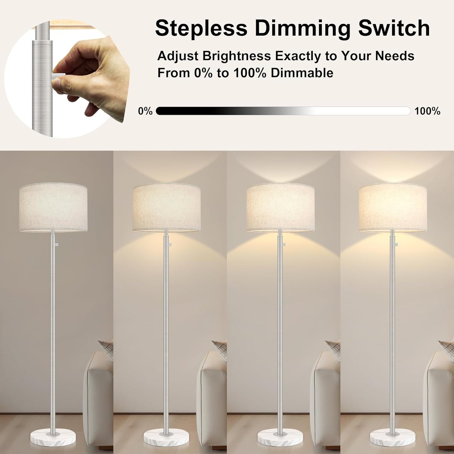 Floor Lamp for Living Room,Dimmable Gold Floor Lamp,Modern Standing Lamp with Marble Base,Tall Standing Lamp for Bedroom, Reading,Office & Kids' Room,LED Bulb Included(Brown)