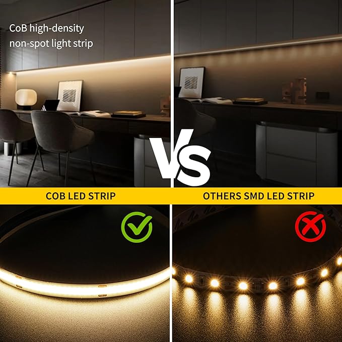 COB LED Strip Lights Natural White,24V Dimmable led Light Strip KIT with Remote and app Control,4000K 50FT/15m 8mm Wide Ra>90 Cuttable Flexible Strip Lights for Bedroom,Wardrobe,Cabinet