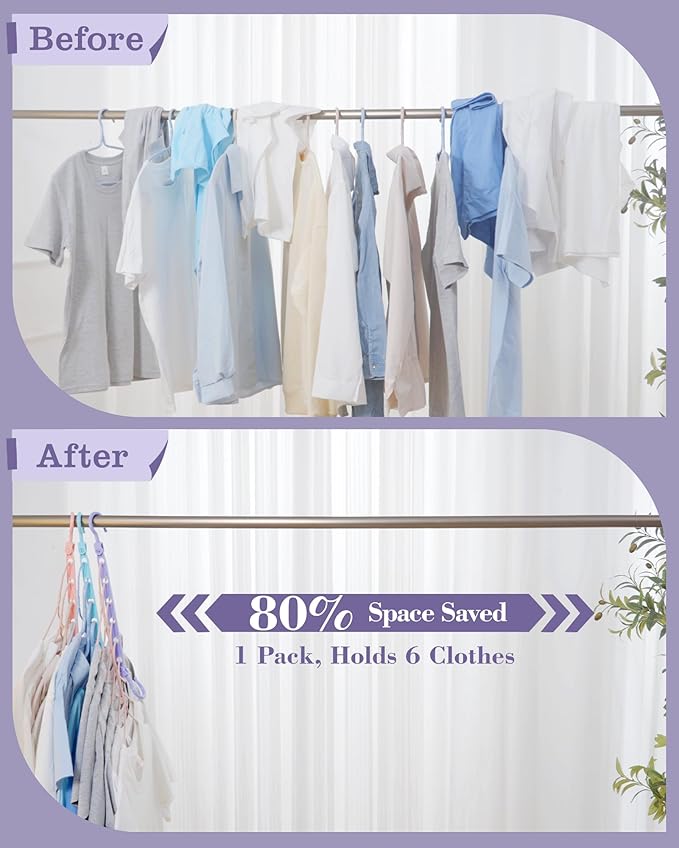 Space Saving Hangers for 48 Clothes, Reinforced Collapsible Hangers with 360° Swivel Hook, Hanger Hooks Space Saver for Closet Organizers and Storage, Dorm Room Essentials, Fully Assembled, Colorful