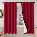Red Christmas 100% Linen Blackout Curtains 63 Inch Long 2 Panels, Thick Heavy Thermal Insulated Cold Blocking Noise Reducing Window Curtains for Winter Decoration, Each 52x63 Inch 2 Panels