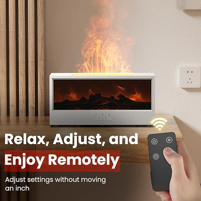 Fireplace Flame Diffuser Air Humidifier, Essential Oil Diffuser with 7 Colors Light & Timer, Auto-off Ultrasonic Cool Mist Aroma Humidifier for Home, Bedroom, Office, Yoga(White)