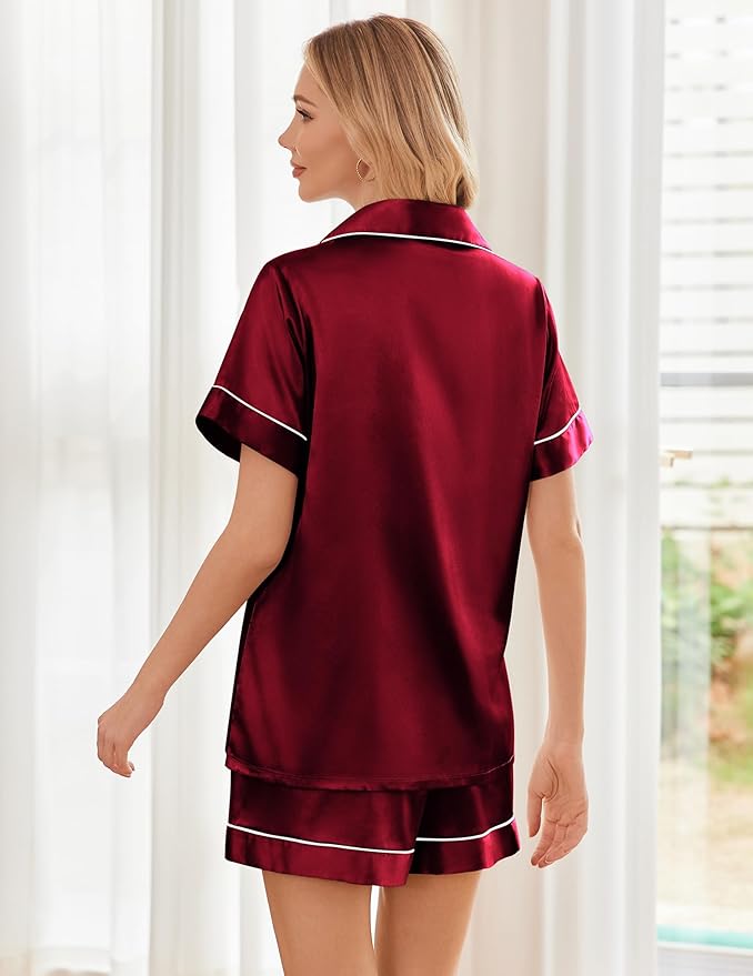 Ekouaer Pajamas for Women Set Silk Satin Pjs Shorts Sleepwear 2 Piece Loungewear S-XXL