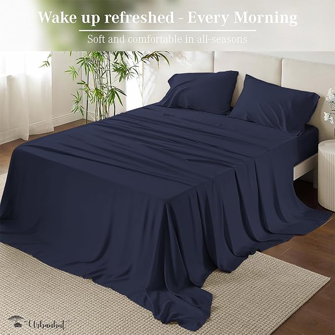 URBANHUT 800 Thread Count 100% Cotton California King Size Sheets, Luxury 4 Piece Cal King Bedsheets, Hotel Sheets Sateen Finish - Better Than Egyptian, 16" Elasticized Deep Pocket - Navy Blue