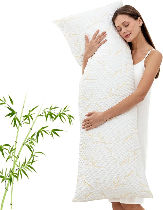 Full Body Pillow with Removable Pillowcase for Adults,（Memory Foam Filling）（Long Pillow for Side Sleepers） （Fluffy and Firm）（Adjustable Filling）（20×54 Inch，Gold）