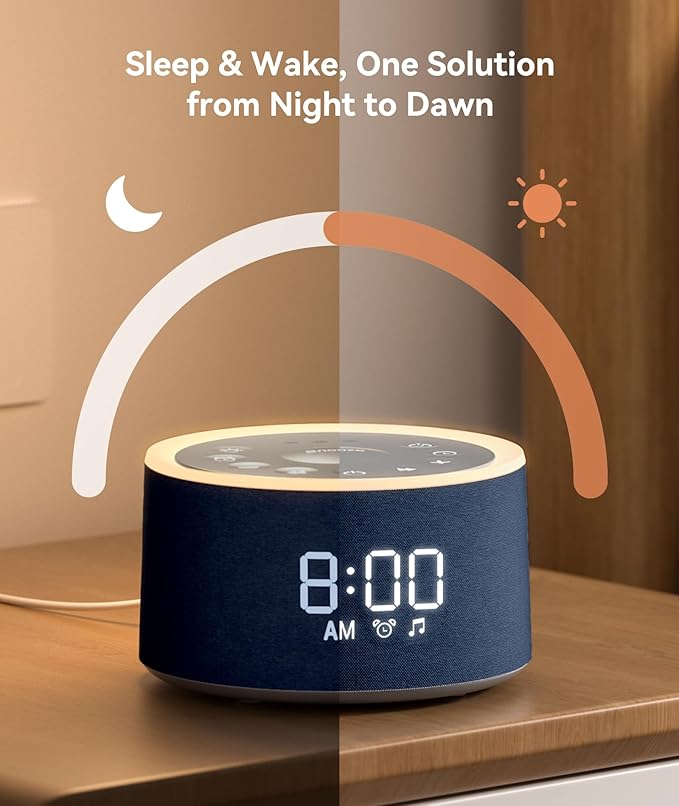 Dreamegg D1+ Sound Machine & Alarm Clock - Sound Machine for Sleep, White Noise Machine with 29 Soothing Sounds, Night Light, 0-100% Dimmable, White Noise Alarm Clock for Bedrooms Adults Baby, Blue