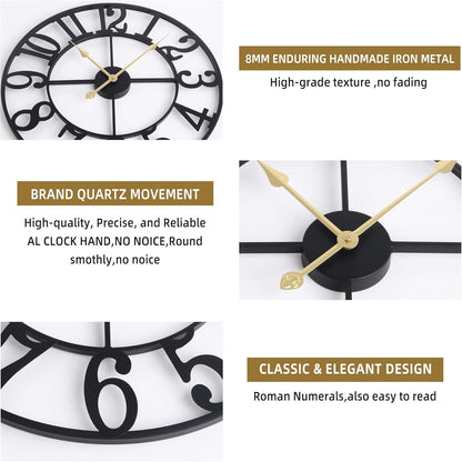 Large Wall Clock for Living Room Decor - 100cm/ 40 Inch Nearly Silent Non-Ticking Metal Wall Clocks Battery Operated, Vintage Decorative Modern Wall Clock for Bedroom, Office, Farmhouse Decor