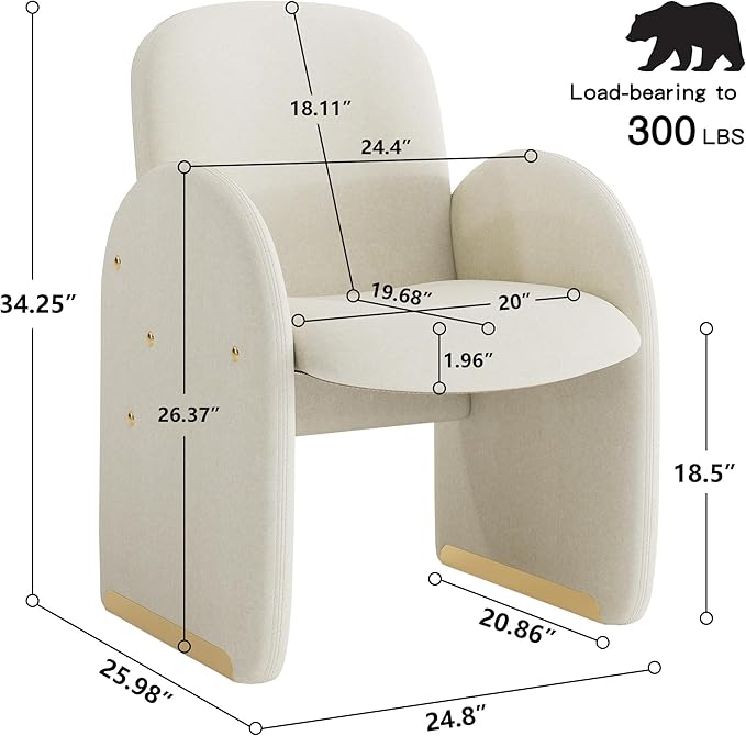 YOUTASTE Oversized Velvet Accent Chair for Living Room, Mid-Century Modern Dining Room Arm Chair with Gold Metal Legs, 300 LBS Capacity, Comfy Upholstered Office Single Sofa, Beige